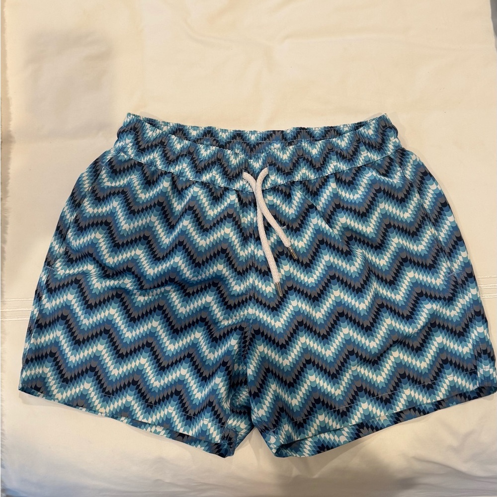 Blue Zigzag Patterned Shorts
